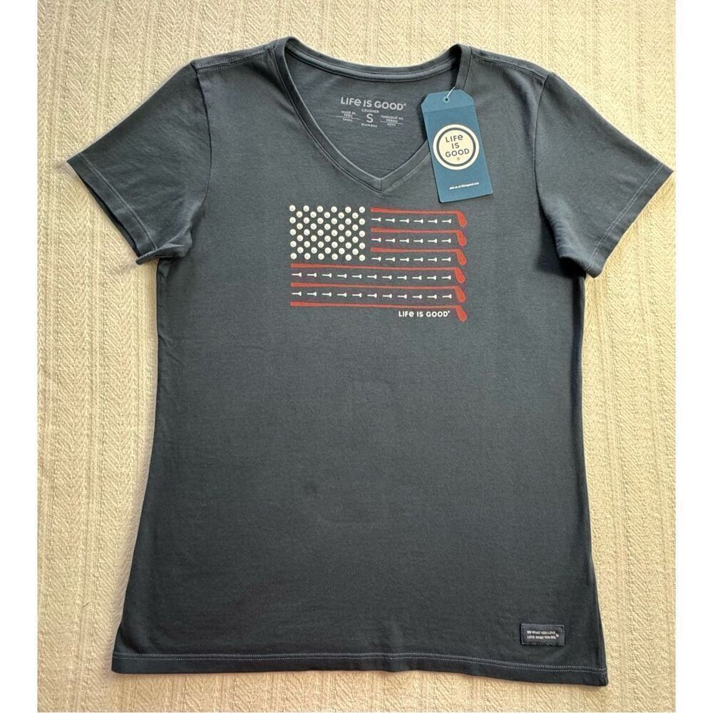 Life is Good Women’s SMALL Golf Flag V Neck T-Shirt - NWT - Picture 6 of 6